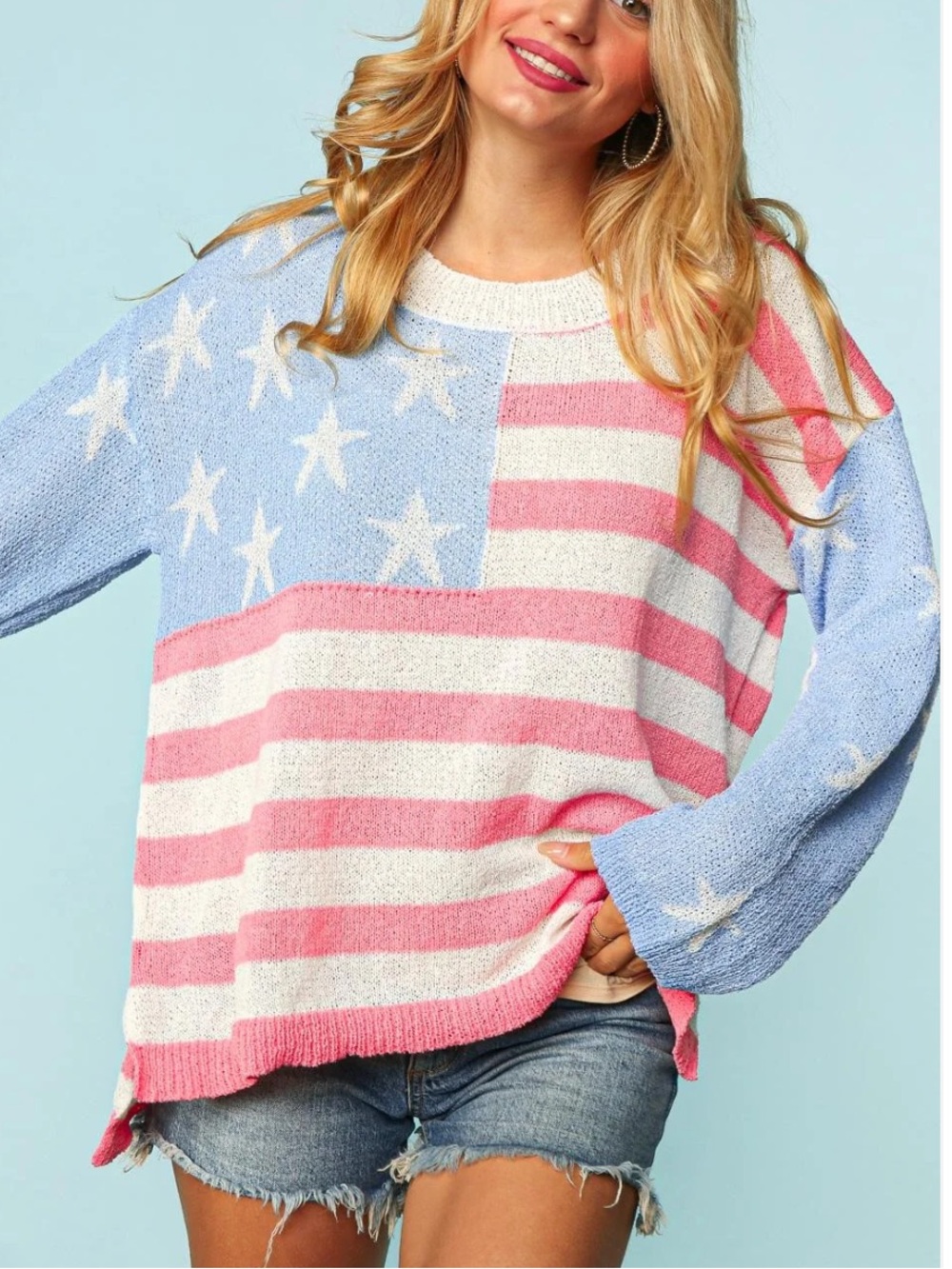 Haptics Stars & Stripes Crewneck Sweater Red White & Blue Size 2X